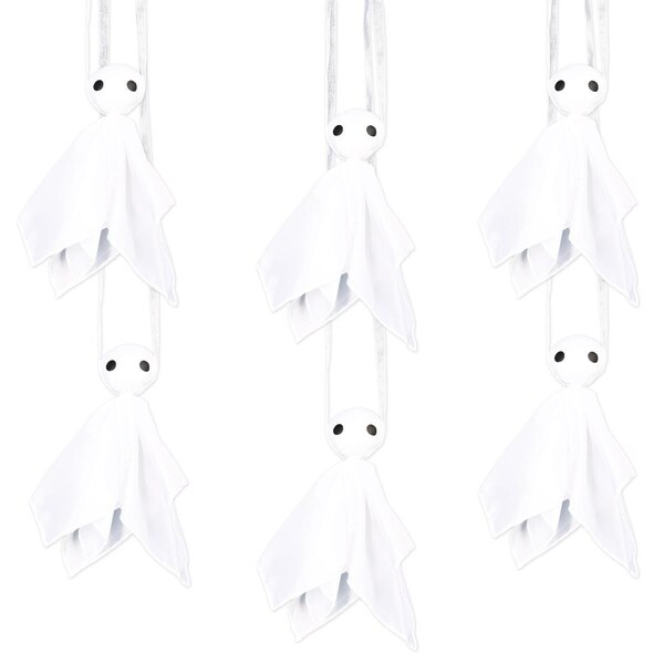 Goldengifts 8.5 in. Fabric Hanging Ghosts, White, 12PK - GO3339919