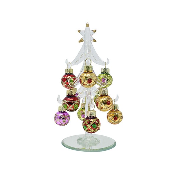 Ls Arts Clear Tree with Red Green Gold & Purple 6 in. with 12 Ornaments - XM-1176