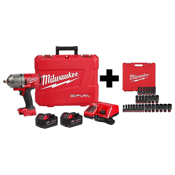 Milwaukee Tool M18 ONE-KEY 1/2" HTIW + 29PC Socket Set - 2863-22R,49-66-7016