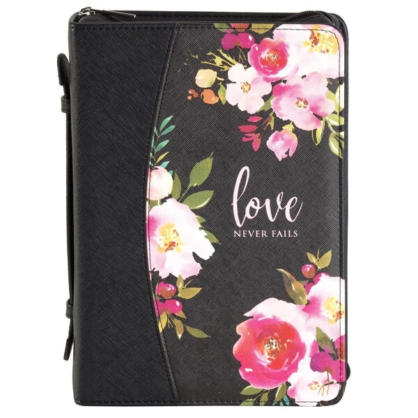 Coolcollectibles Love Never Fails Bible Cover, Black - Floral Design - Extra Large - CO3319314