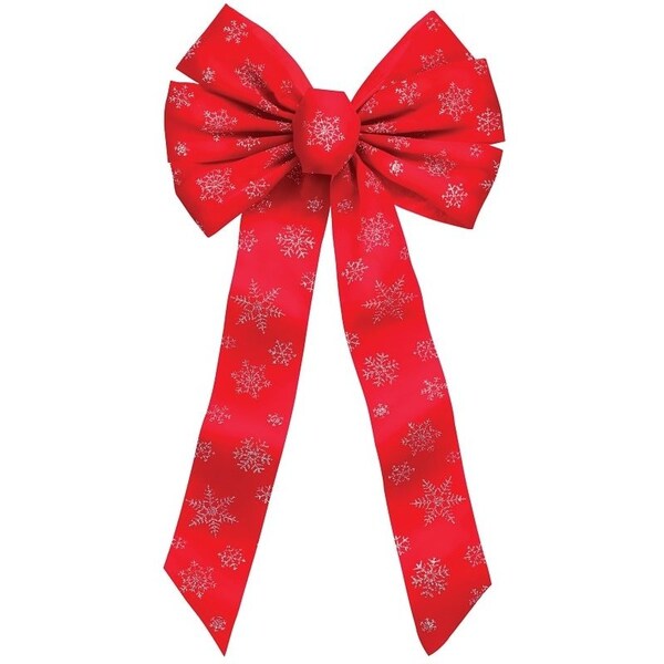 Holiday Trims Christmas Specialty Decoration, 1 in H, Snowflake Glitter Bow, Velvet, RedSilver - 6066