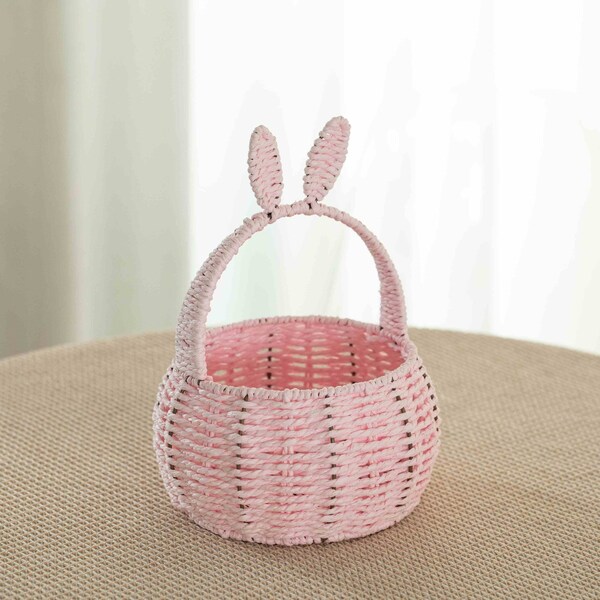 Wickerwise Hand-Woven Easter Bunny Ear Basket with Handle - Multi-Purpose Paper Rope Wicker Basket for - QI004723.PK