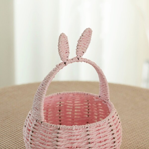 Wickerwise Hand-Woven Easter Bunny Ear Basket with Handle - Multi-Purpose Paper Rope Wicker Basket for - QI004723.PK