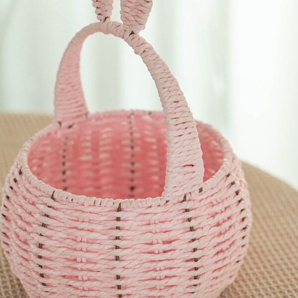 Wickerwise Hand-Woven Easter Bunny Ear Basket with Handle - Multi-Purpose Paper Rope Wicker Basket for - QI004723.PK