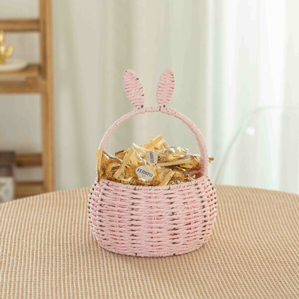 Wickerwise Hand-Woven Easter Bunny Ear Basket with Handle - Multi-Purpose Paper Rope Wicker Basket for - QI004723.PK
