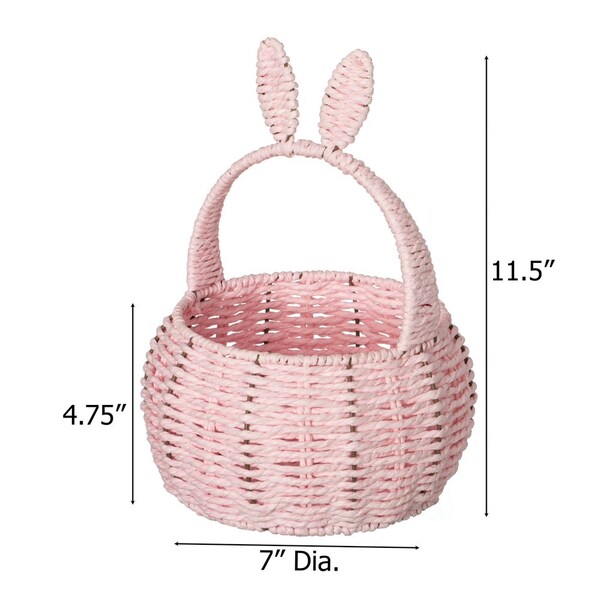 Wickerwise Hand-Woven Easter Bunny Ear Basket with Handle - Multi-Purpose Paper Rope Wicker Basket for - QI004723.PK