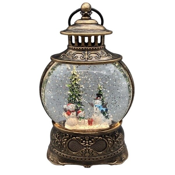 Santas Forest Snow Globe Lantern with Snowman Family, 8.5 in H, Snowman Scene Water Globe, Plastic/Resin - 21949