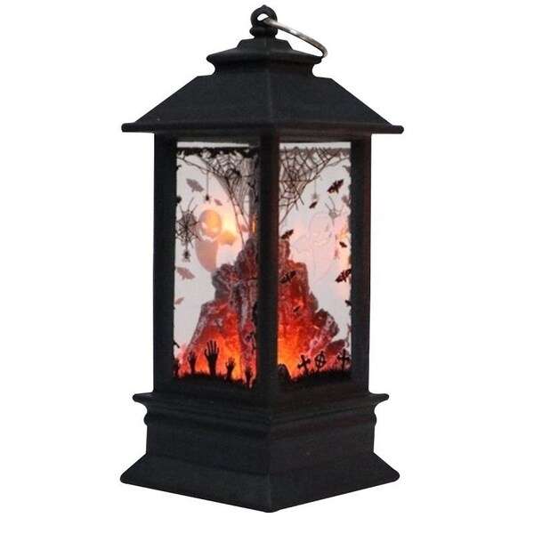 Santas Forest Halloween Tombstone Lantern, 5 in H, Plastic, Black, Internal Light, Indoor, Outdoor - 99936