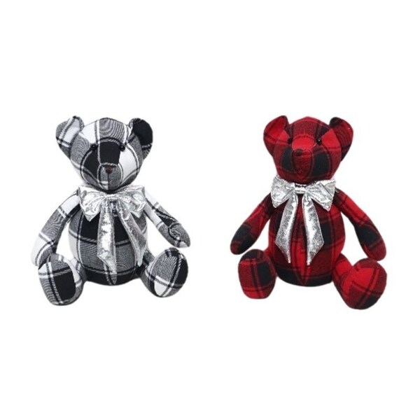 Santas Forest Plaid Bear Assortment, 12 in, Neutral, 1 year and Up, Cotton, Assorted - 49917