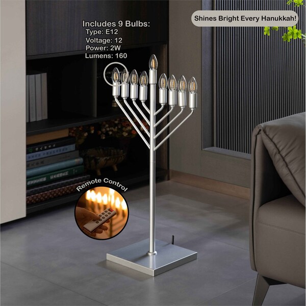 Vintiquewise Chabad Style Silver Finish Hanukkah Menorah for Entryway, Living Room, Office, and Kitchen with - QI004693.SL
