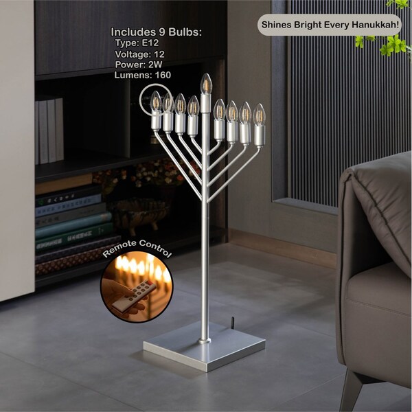 Vintiquewise Chabad Style Silver Finish Hanukkah Menorah for Entryway, Living Room, Office, and Kitchen with - QI004693.SL