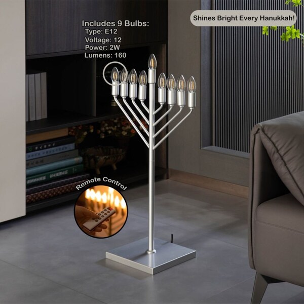Vintiquewise Chabad Style Silver Finish Hanukkah Menorah for Entryway, Living Room, Office, and Kitchen with - QI004693.SL