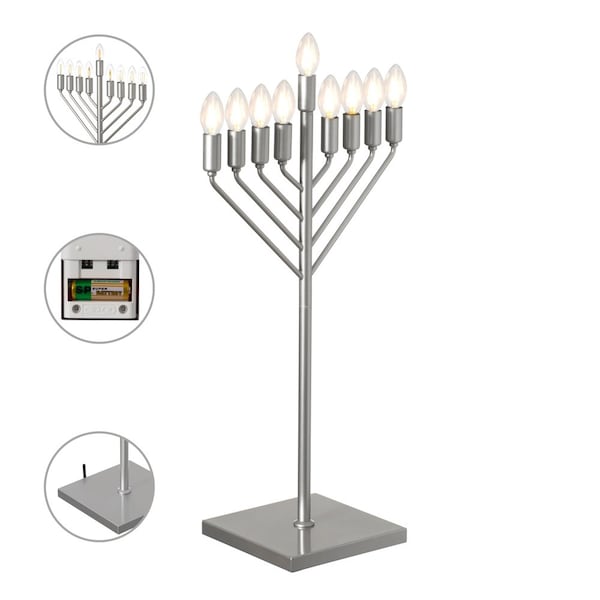Vintiquewise Chabad Style Silver Finish Hanukkah Menorah for Entryway, Living Room, Office, and Kitchen with - QI004693.SL