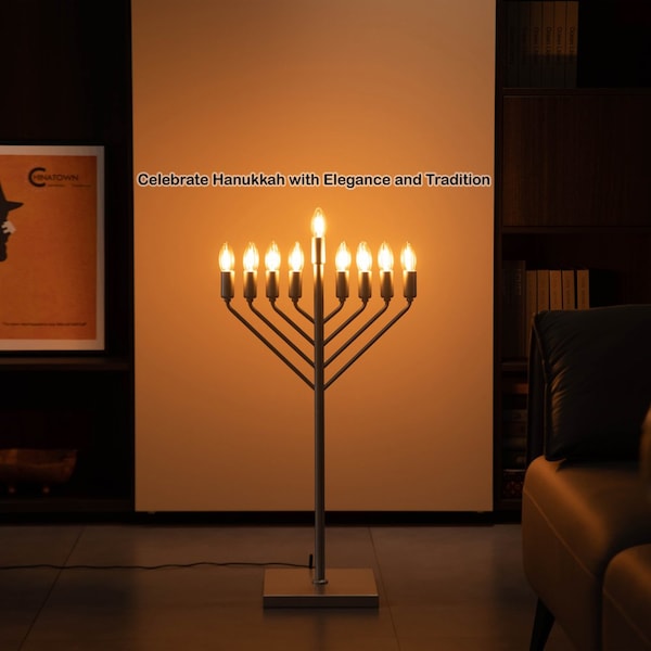 Vintiquewise Chabad Style Silver Finish Hanukkah Menorah for Entryway, Living Room, Office, and Kitchen with - QI004693.SL