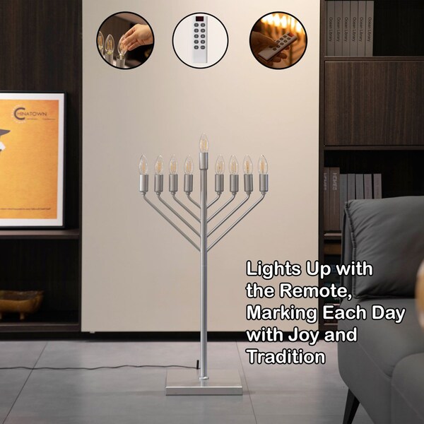 Vintiquewise Chabad Style Silver Finish Hanukkah Menorah for Entryway, Living Room, Office, and Kitchen with - QI004693.SL