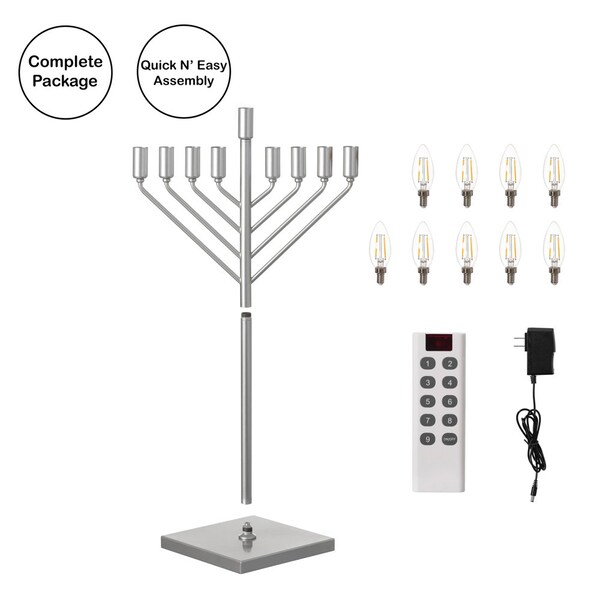 Vintiquewise Chabad Style Silver Finish Hanukkah Menorah for Entryway, Living Room, Office, and Kitchen with - QI004693.SL