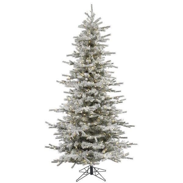 Vickerman 8.5 ft. x 58 in. Flocked Sierra Fir Slim Artificial Christmas Tree with 850 Warm White LED Light - A862081LED