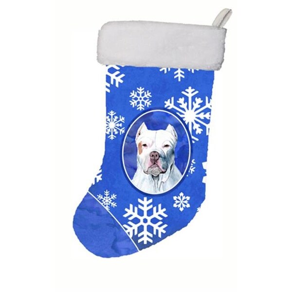 Carolines Treasures Carolines Treasures SC9381-CS 11 x 18 in. Pit Bull Winter Snowflakes Christmas Stocking - SC9381-CS