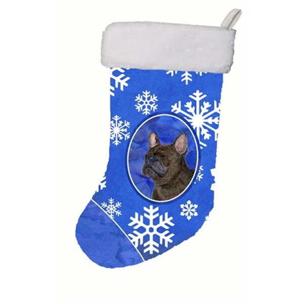 Carolines Treasures Carolines Treasures SS4657-CS 11 W x 8 H in. French Bulldog Winter Snowflakes Christmas Stocking - SS4657-CS
