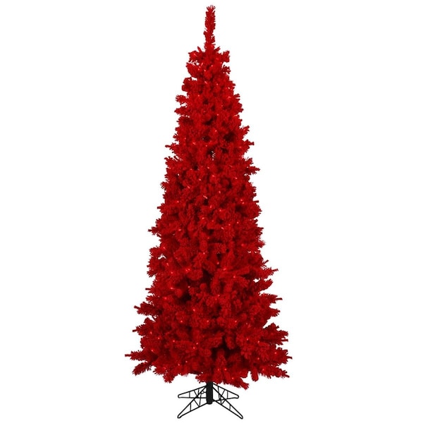 Vickerman 7.5 ft. x 39 in. Flocked Red Fir Artificial Christmas Tree with 450 Red LED Light - K168078LED
