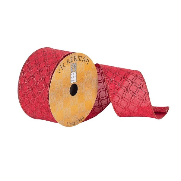 Vickerman 2.5 in. x 10 Yards Red Glitter Reverse Clover Ribbon, 72PK - Q180725