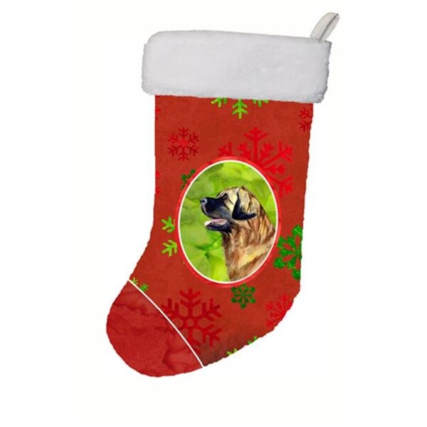 Carolines Treasures Carolines Treasures LH9348-CS 11 x 18 in. Leonberger Red And Green Snowflakes Holiday Christmas Christmas Stocking - LH9348-CS