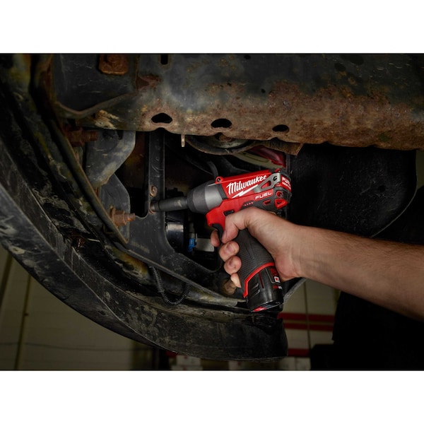 Milwaukee Tool Cordless Impact Wrench, Compact, 12VDC, Drive Size 3/8 in Square, Includes Battery (2.0 Ah) - 2454-20, 48-11-2420