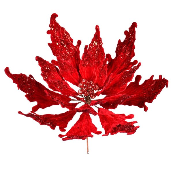 Vickerman 16 x 22 in. Red Velvet Poinsettia Pick - LF202203
