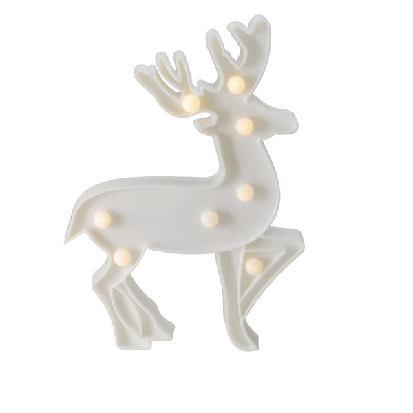 Go-Go 9.75 in. Battery Operated LED Lighted White Reindeer Christmas Marquee Sign - GO1767678