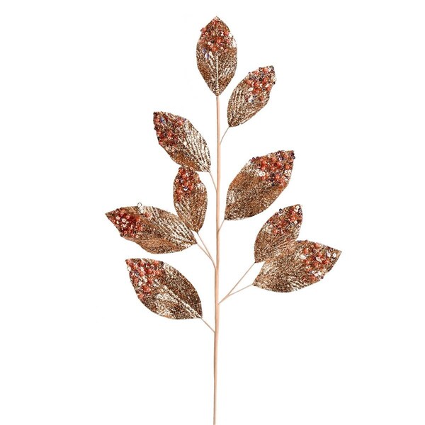 Vickerman 29 in. Rose Gold Glitter Leaf Spray, 6PK - QG191858