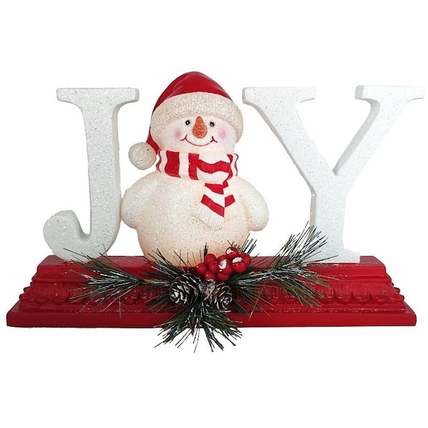 Santas Forest Lighted Joy Snowman, 8 in H, Christmas, Resin/PVC, White/Red - 89804