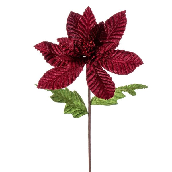 Vickerman 22 in. Velvet Glitter Trim Poinsettia Spray, Burgundy - 6 per Bag - RG223165