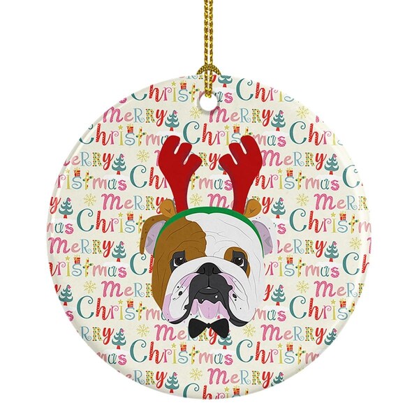 Carolines Treasures 2.8 x 2.8 in. Unisex English Bulldog Merry Christmas Ceramic Ornament - WDK1462CO1