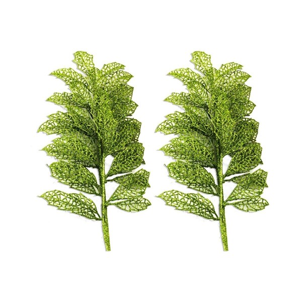 Queens Of Christmas 24 in. Glittered Leaf Pick for Christmas Decoration, Lime Green, 2PK - PCK24-LF-LG-2PK