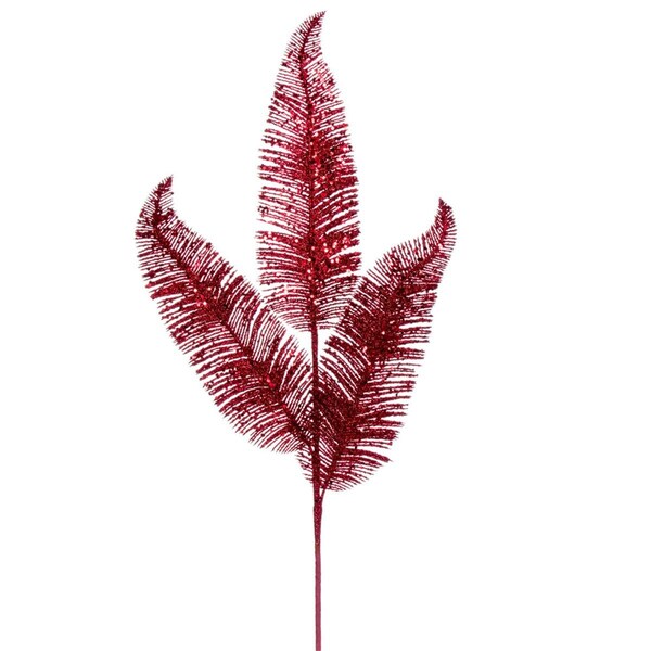Vickerman 24.5 in. Feather Fern Glitter Spray, Burgundy - 6 per Bag - RG220165