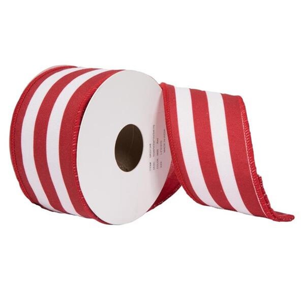 Vickerman 2.5 in. x 10 Yard Red Horizontal Red Stripe Print on Bovet Lining Ribbon - QR221248