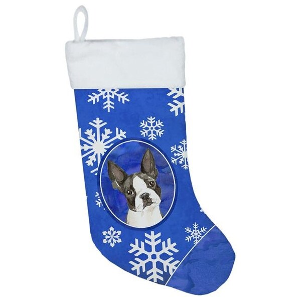 Carolines Treasures Carolines Treasures CK3924CS Boston Terrier Winter Snowflakes Christmas Stocking - CK3924CS