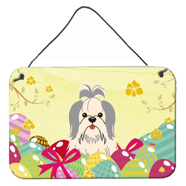 Carolines Treasures Easter Eggs Shih Tzu Silver White Wall or Door Hanging Prints - BB6085DS812