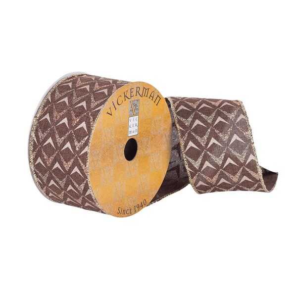 Vickerman 2.5 in. x 10 Yards Chocolate Dupioni Ribbon with Glitter Arrow Heads, 72PK - Q180995