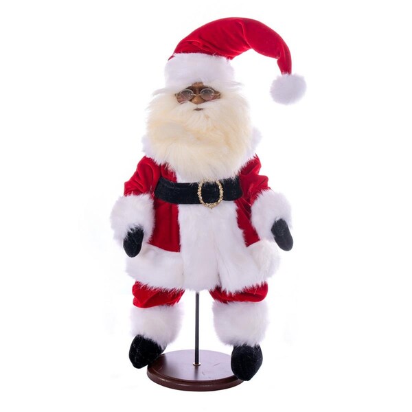 Vickerman 18 in. Red Traditional Velvet Santa Doll Figurines Dark Complexion with Stand - KV210519