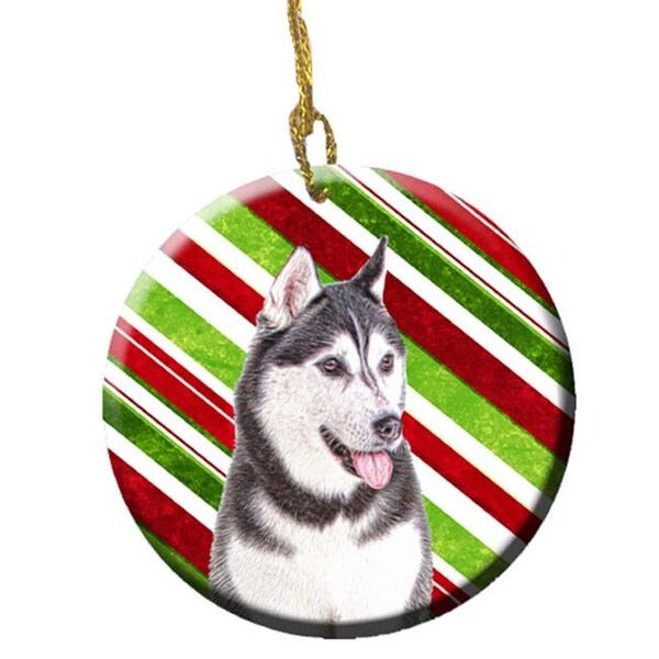 Carolines Treasures Carolines Treasures KJ1168CO1 Candy Cane Holiday Christmas Alaskan Malamute Ceramic Ornament - KJ1168CO1