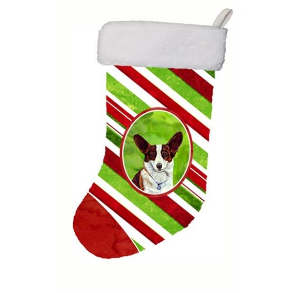 Carolines Treasures Carolines Treasures LH9243-CS 11 x 18 in. Corgi Candy Cane Holiday Christmas Christmas Stocking - LH9243-CS