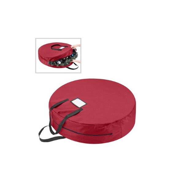 Hastings Home Wreath Storage 36-inch Round Bag with Handles for Holiday Artificial Garland (Canvas, Red) - 934760TSO