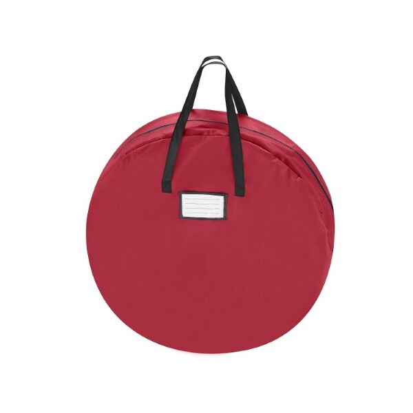 Hastings Home Wreath Storage 36-inch Round Bag with Handles for Holiday Artificial Garland (Canvas, Red) - 934760TSO