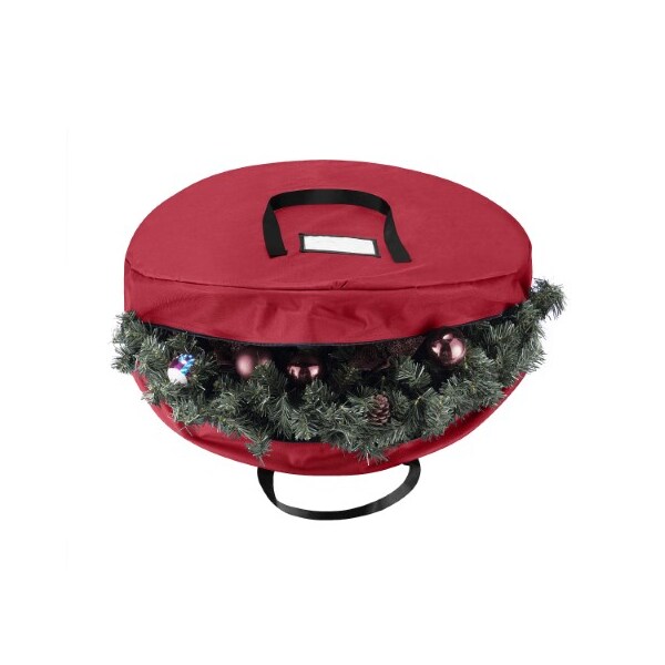 Hastings Home Wreath Storage 36-inch Round Bag with Handles for Holiday Artificial Garland (Canvas, Red) - 934760TSO