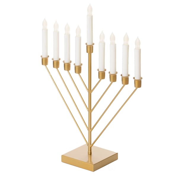 Vintiquewise Nine Branch Electric Chabad Judaica Chanukah Menorah with LED Candle Design Candlestick, Gold - QI004204.GD