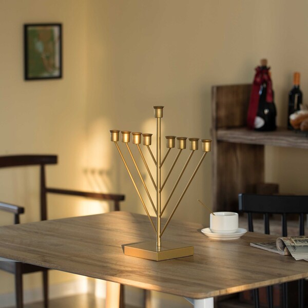 Vintiquewise Nine Branch Electric Chabad Judaica Chanukah Menorah with LED Candle Design Candlestick, Gold - QI004204.GD