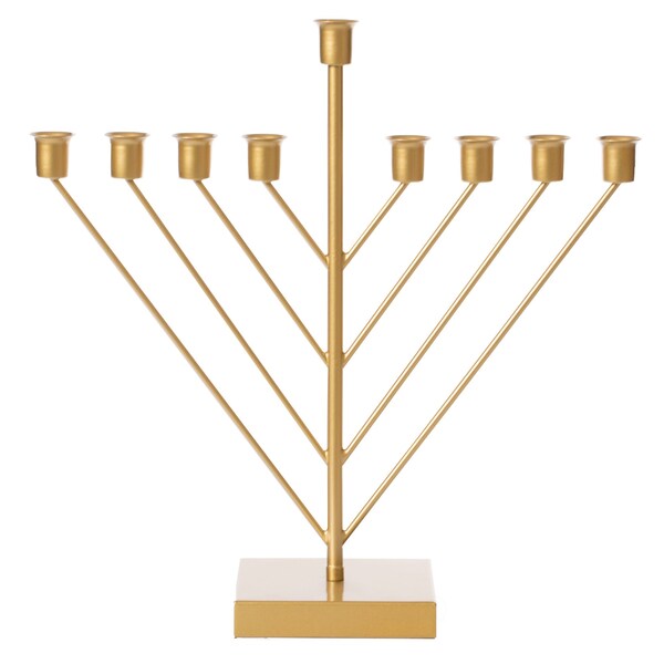 Vintiquewise Nine Branch Electric Chabad Judaica Chanukah Menorah with LED Candle Design Candlestick, Gold - QI004204.GD