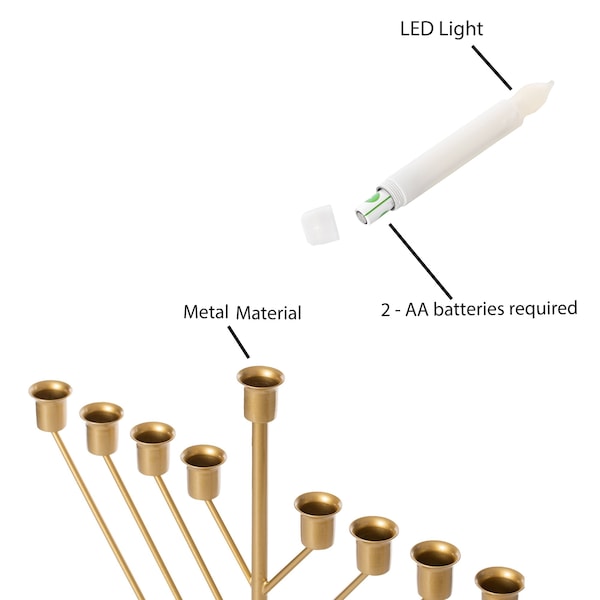 Vintiquewise Nine Branch Electric Chabad Judaica Chanukah Menorah with LED Candle Design Candlestick, Gold - QI004204.GD