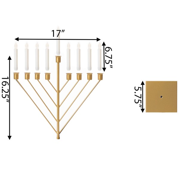 Vintiquewise Nine Branch Electric Chabad Judaica Chanukah Menorah with LED Candle Design Candlestick, Gold - QI004204.GD
